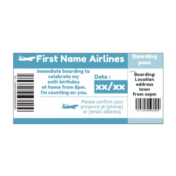 birthday card invitation ticket plane blue 