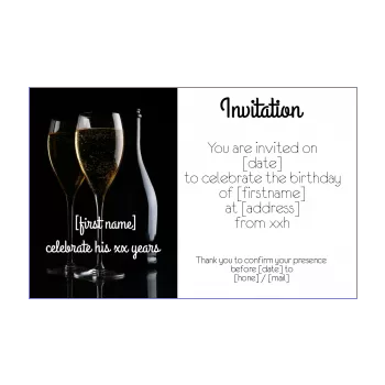 birthday card invitation bottle champagne black alcohol 