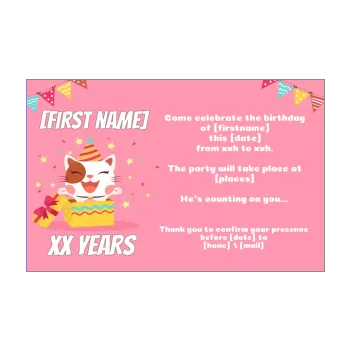 birthday card invitation gift cat drawing girl kid rose animals 