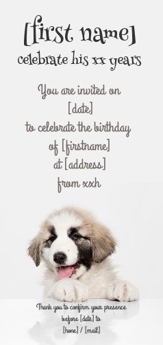 Birthday Card Invitation Dog White free template