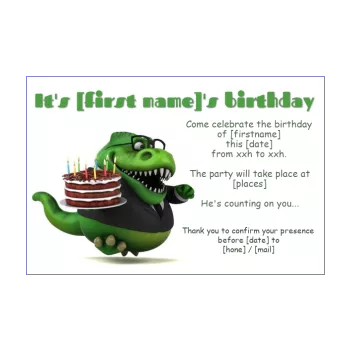 birthday card invitation dinosaur cake green kid 
