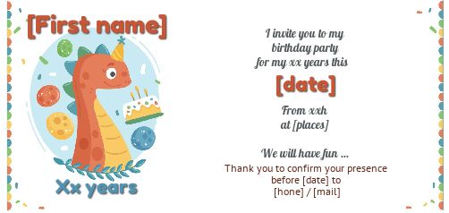 Birthday Card Invitation Dinosaur Baby free template