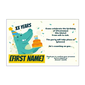 birthday card invitation dinosaur cake drawing green kid 