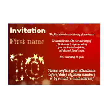 birthday invitation 10 years golden red star 