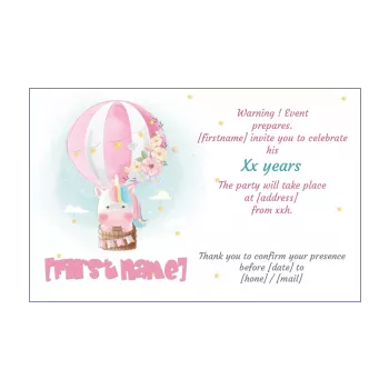 birthday card invitation 10 years unicorn balloon girl kid rose 