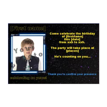 birthday card invitation black kid laser sword star 