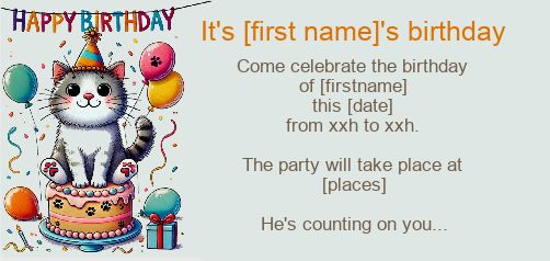 Birthday Card Invitation Cat Balloon virtual free