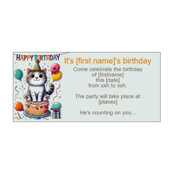 birthday card invitation cat balloon cake drawing kid 