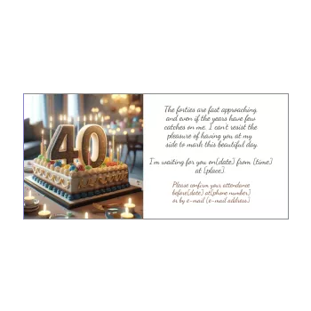 birthday invitation 40 years table brown cake candle 