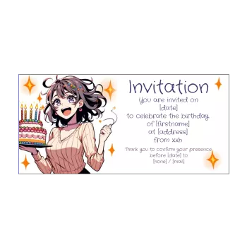 birthday card invitation manga cake star women 