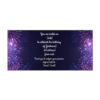 birthday card invitation firework blue mauve rose 