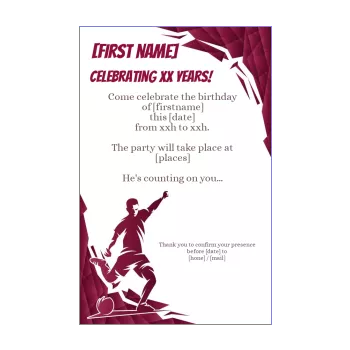 birthday card invitation soccer elegant kid mauve 
