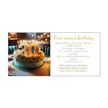 birthday invitation rainbow 30 years table cake candle 