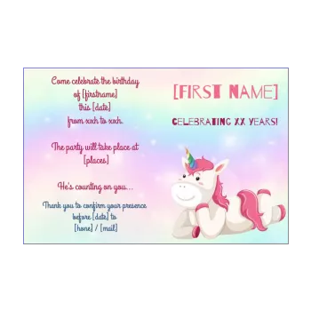 birthday card invitation rainbow unicorn kid 