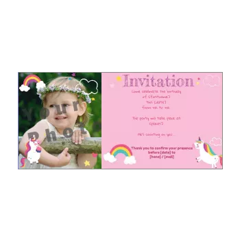 birthday card invitation rainbow unicorn girl kid rose 