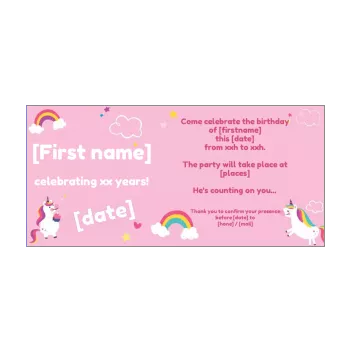 birthday card invitation rainbow unicorn kid rose 