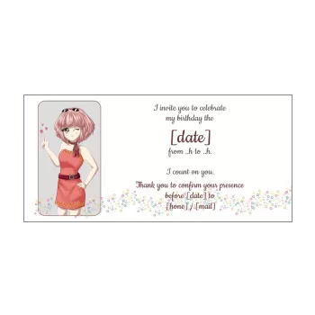 birthday card invitation manga heart ball girl 