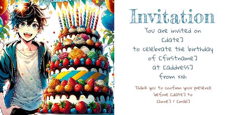 Birthday Card Invitation Manga Balloon virtual free