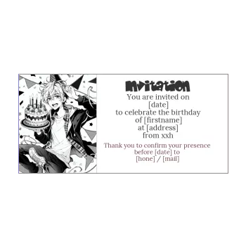 birthday card invitation manga black boy cake white 