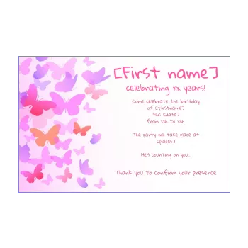 birthday card invitation butterfly girl kid mauve rose animals 