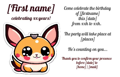 Birthday Card Invitation Cat Kid virtual free