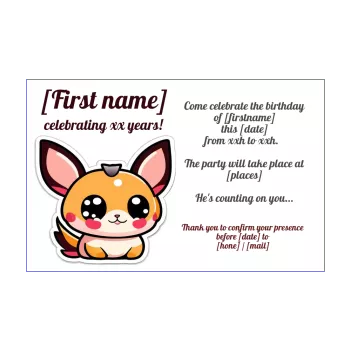 birthday card invitation manga cat kid pokemon animals 