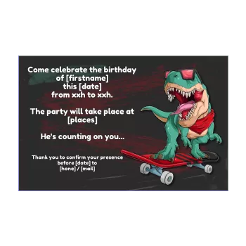 birthday card invitation dinosaur grey kid red surf 