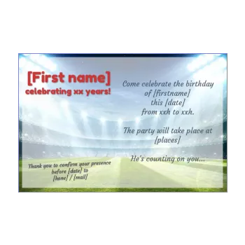 birthday card invitation stadium soccer kid sport 