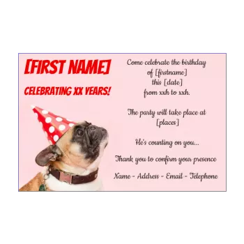 funny birthday card invitation dog girl kid rose animals 