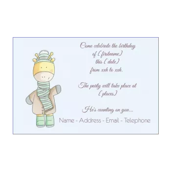 birthday card invitation baby blue kid animals 