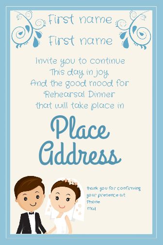 Wedding Card Invitation Dinner Blue virtual free
