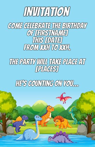 Birthday Card Invitation Dinosaur Water virtual free