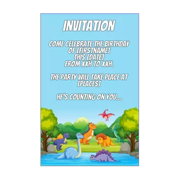birthday card invitation dinosaur water drawing kid tree 