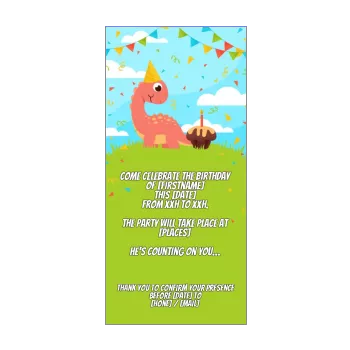 birthday card invitation dinosaur cake drawing garden kid 