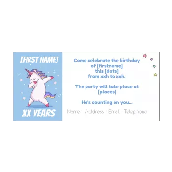 birthday card invitation unicorn blue kid animals 