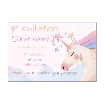 birthday card invitation pastel unicorn drawing girl kid 