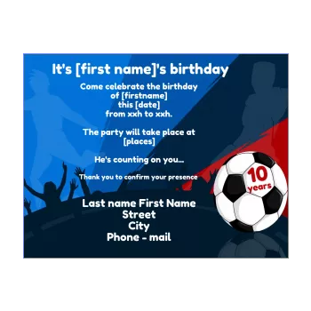 birthday card invitation soccer blue kid red sport white 