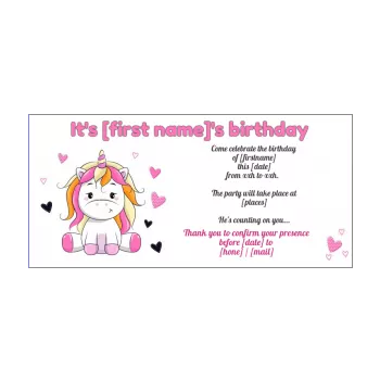 birthday card invitation unicorn heart kid rose animals 