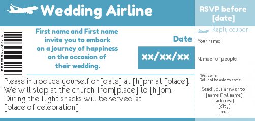 Wedding Announcement Invitation Ticket Plane virtual free