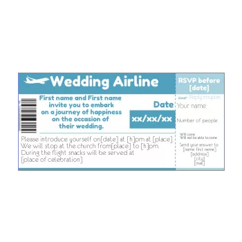 wedding announcement invitation ticket plane blue 
