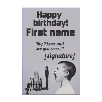 happy birthday card grey kid music 