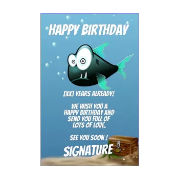 happy birthday card blue drawing fish kid animals 
