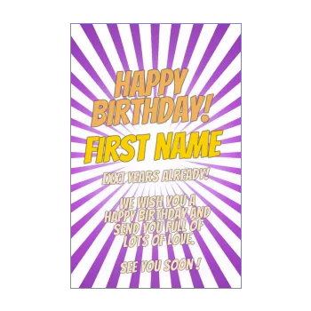 happy birthday card kid mauve yellow 