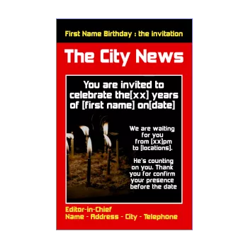 birthday card invitation newspaper candle red 