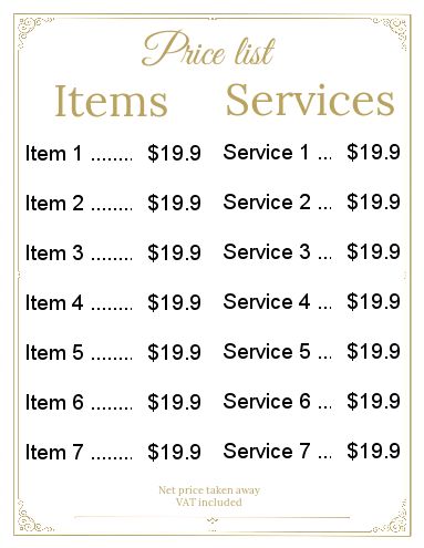 Poster List Price Golden Elegant template