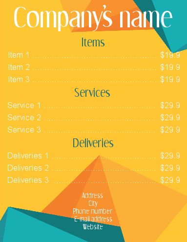 Poster List Price Abstract Blue template