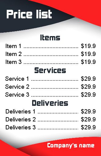 Poster List Price Blue Red free template