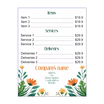 poster list price florist drawing flower orange 