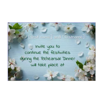 wedding card invitation dinner blue flower white 