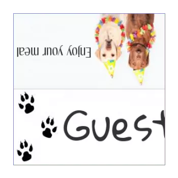 label place card table dog white 